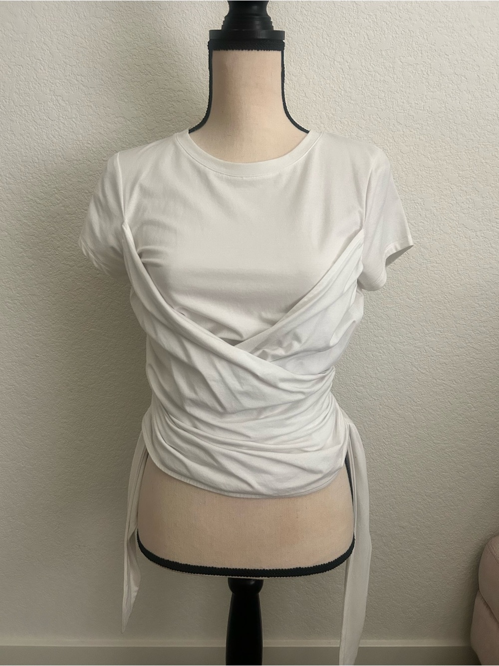Express White Short Sleeve Wrap Tie Top